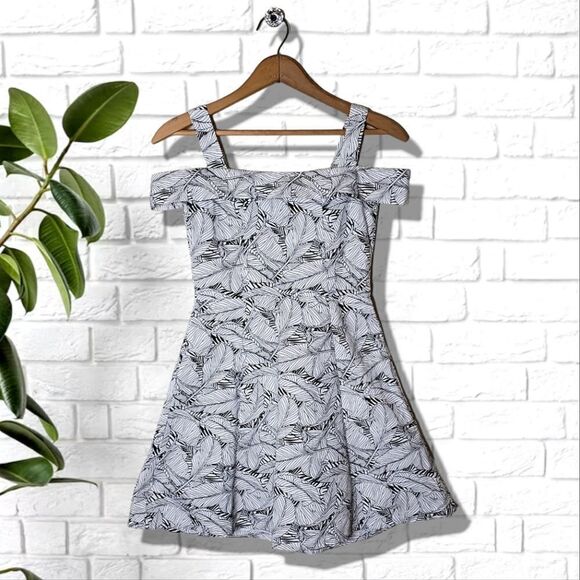 Just G. Cold Shoulder Black & White Fit & Flare Mini Dress - Picture 2 of 5